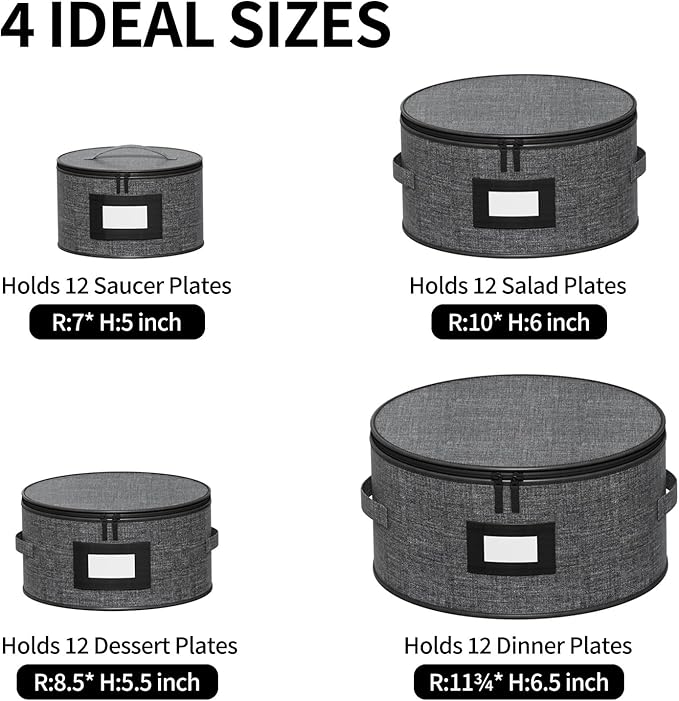 Aokeyee 4-Pack Hard Shell Dish Storage Containers with 48 Non-Woven Pads – For Plates, Dinnerware & China - Ideal for Moving & Protection