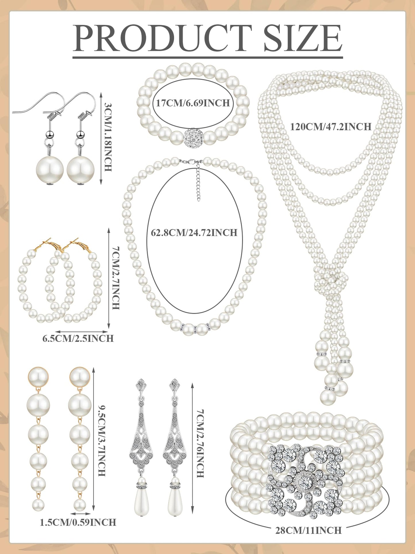 BBTO 8 Pcs Pearl Necklace and Earrings Set for Women Faux Pearl Bracelets Costume Jewelry Set for Wedding Gift Birthday Party (C