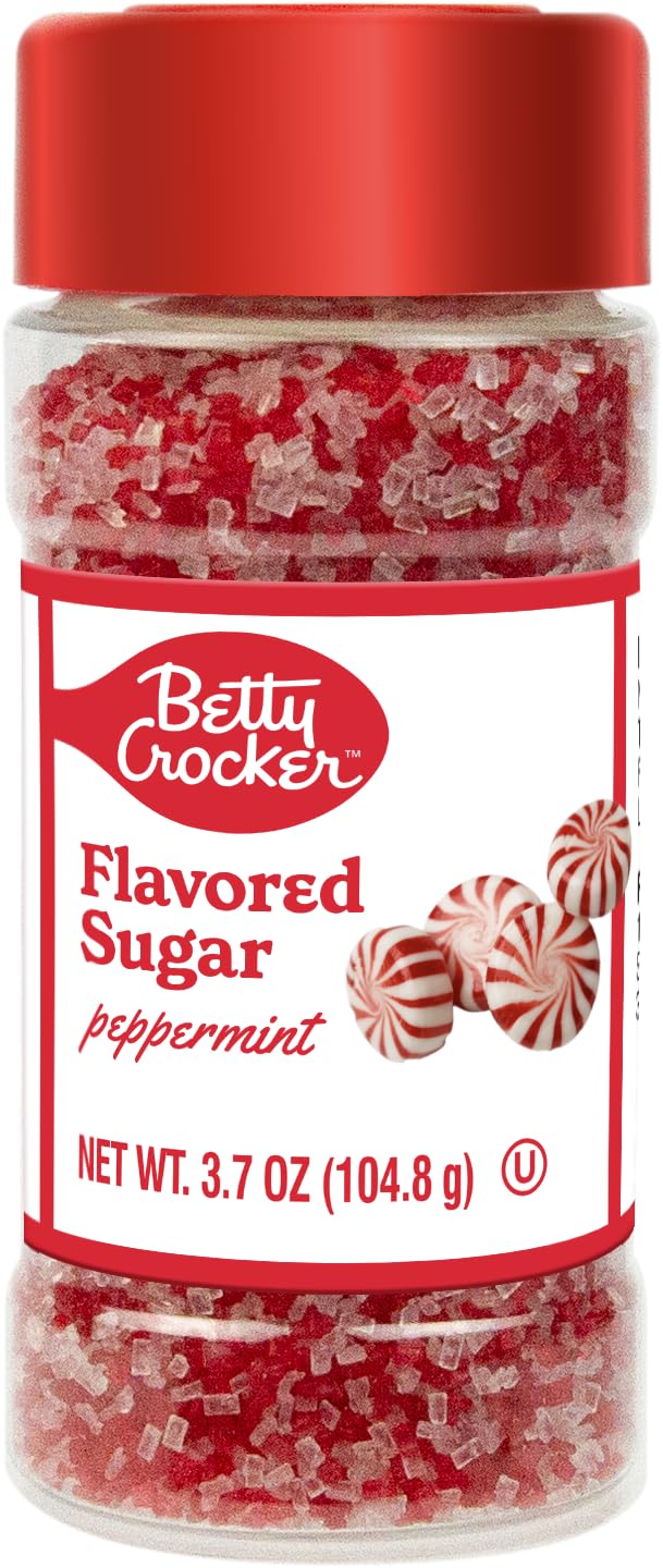Betty Crocker Peppermint Candy Cane Flavored Sugar - Holiday Finishing Sugar Topping For Hot Chocolate  Chocolate Fudge  Drinks  and more 3.9 oz