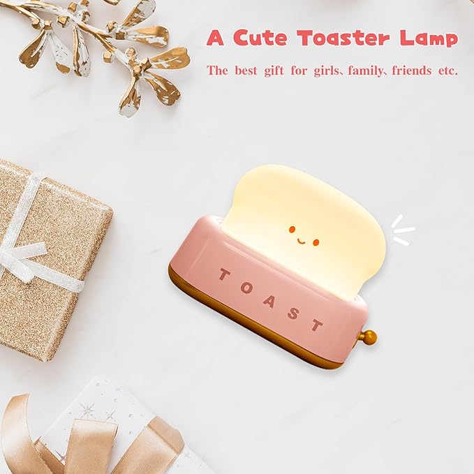 Cute Desk Decor Toaster Lamp, Kawaii Accessories Small LED Night Light for Kids Teen Girls, Room Decor Toast Lamp for Bedroom, Bedside, Living Room Aesthetic Stuff,Gift