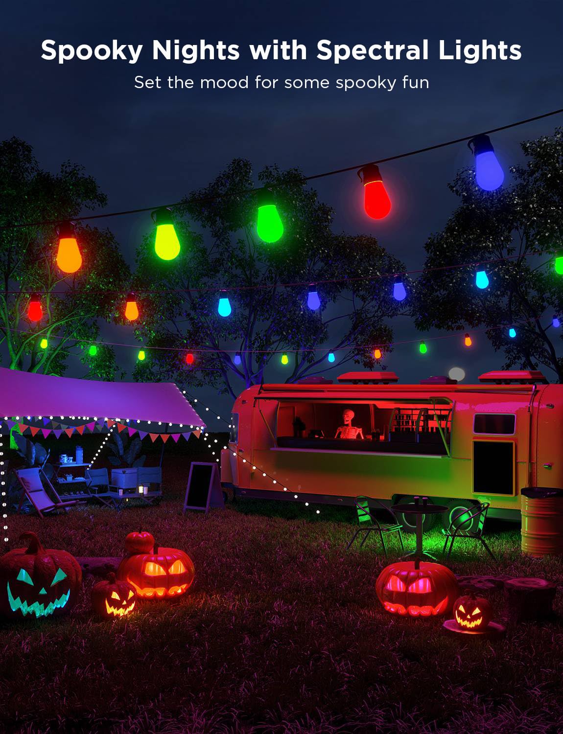 Govee Smart Outdoor String Lights H7029, 24ft RGBIC, IP65 Waterproof, Multicolor, 8 Dimmable LED Bulbs, App Control