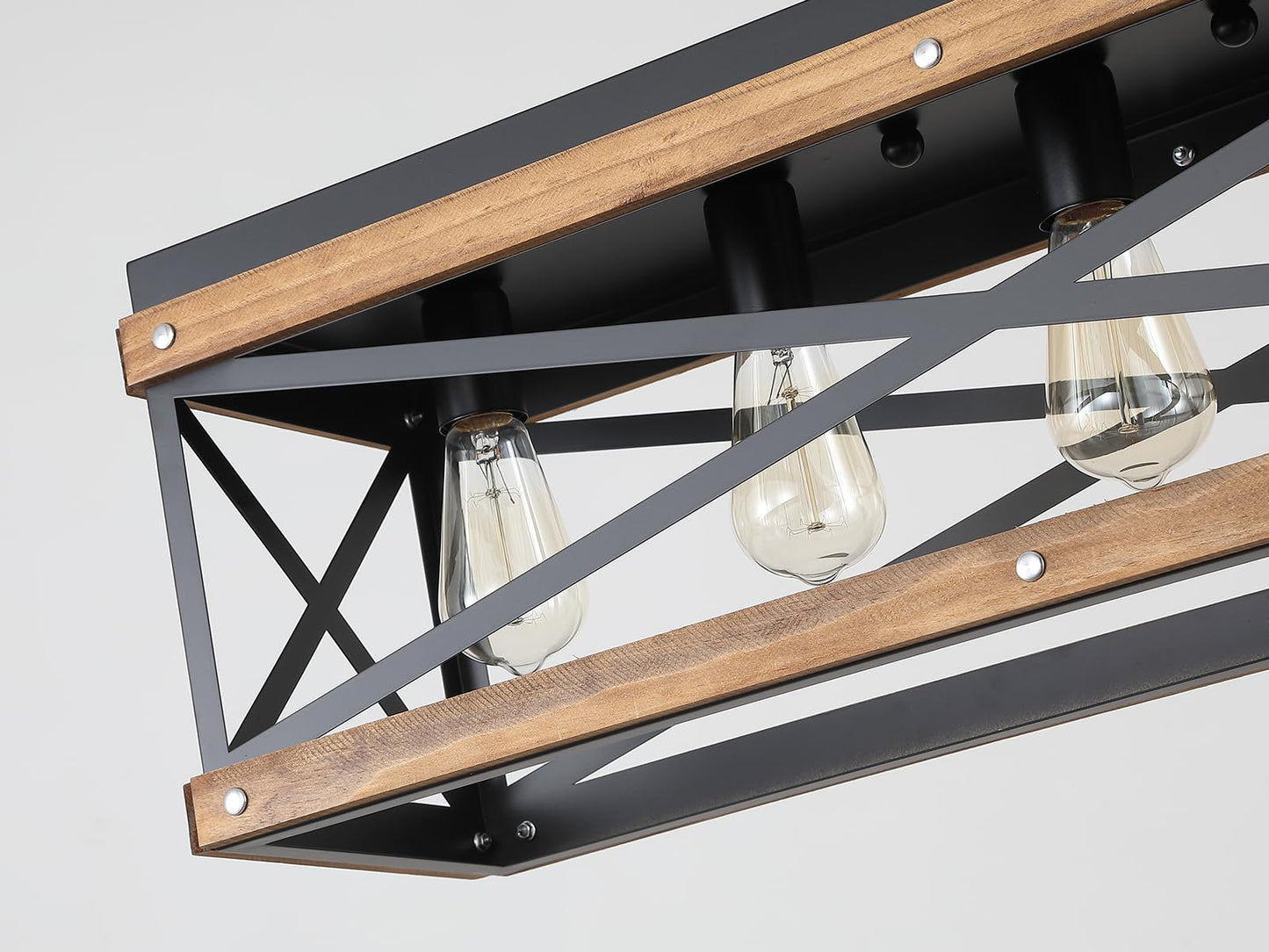 Rustic Farmhouse Wood Kitchen Island Lighting  5 Lights Rectangular Pendant Light Fixture  Adjustable Chain Oak Wood And Metal Linear Chandelier For Dining Room Kitchen Island Farmhouse  Black