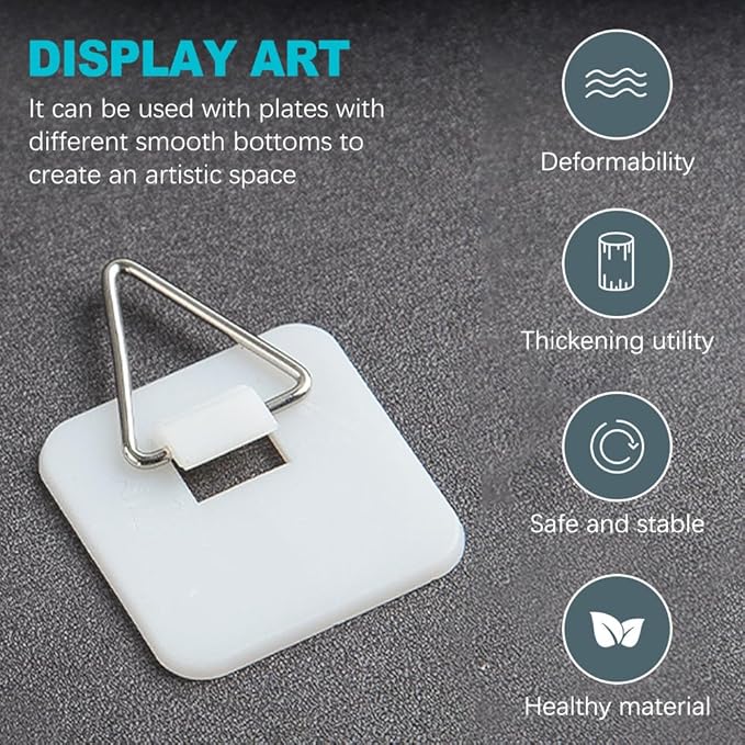 ZukoCert 20 Pcs 1.25 Inch Invisible Adhesive Plate Hangers, Wall Mount Vertical Plate Holders for Display, No Nails, Easy Installation, Perfect for Decorative Plates and Artworks