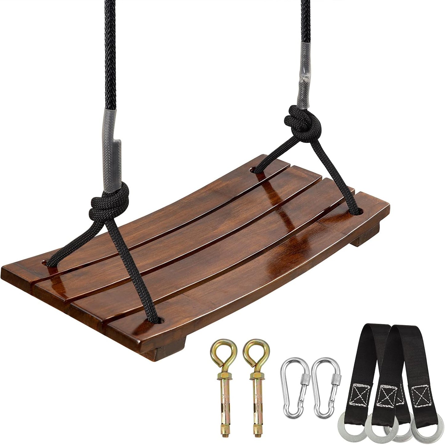 Pellor Wood Tree Swing Seat,Indoor Outdoor Rope Wooden Swing Set for Children Adult Kids (Chocolate)