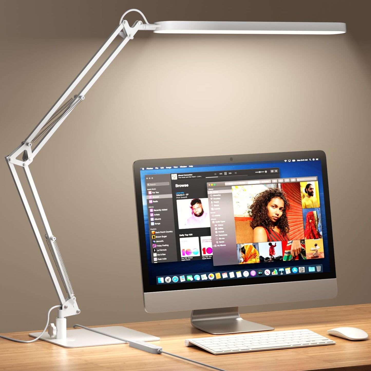 SKYLEO LED Desk Lamp - Adjustable Swing Arm, Dimmable, 1300LM, 12W, White, Model A018