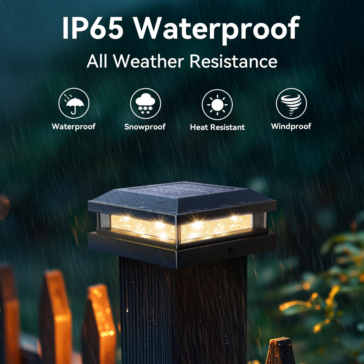 Solar Post Cap Lights Outdoor 8 Packs  Waterproof Solar Powered Deck Light For 4X4 4.5X4.5 5X5 Vinyl/Wooden Posts  Black Outside Warm/Cool Lighting Fence Cap Lights With 16Leds For Garden  Patio