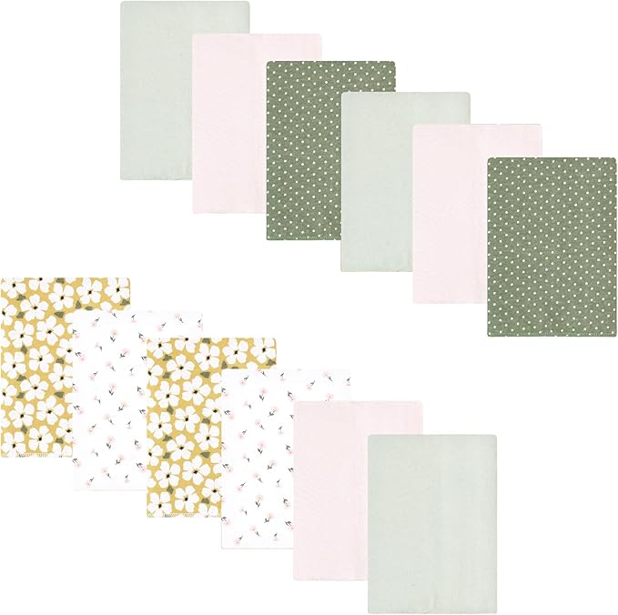 Luvable Friends Hudson Baby Flannel Burp Cloths 12pk, Green Garden