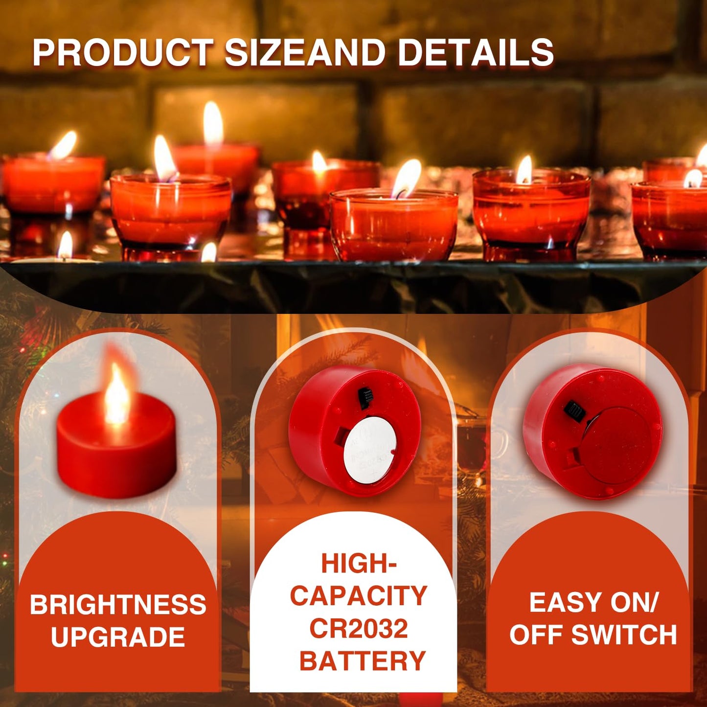 Tappovaly Battery Operated LED Tea Lights:Flameless Votive Candles Lamp Realistic and Bright Flickering Long Lasting 200Hours for Wedding Holiday Party Home Decoration Red (100PACK)
