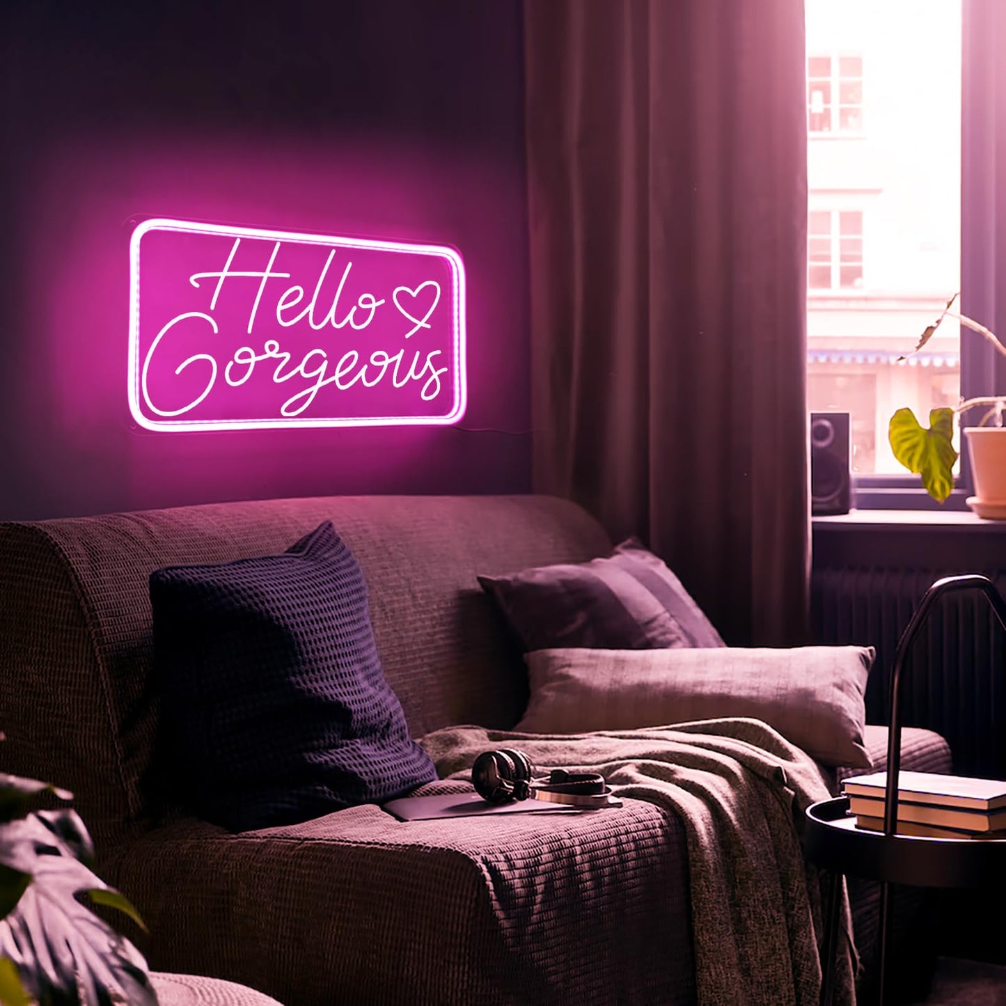 welltodo Neon Sign - Hello Gorgeous Pink Bedroom Decor, Dimmable, 15.95 x 8.75 inches