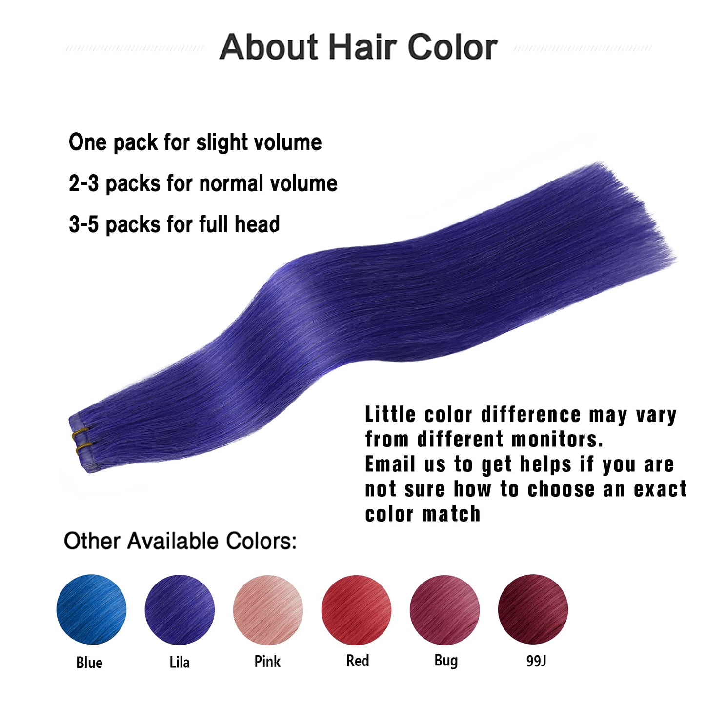 Purple Tape in Hair Extensions Human Hair Extensions Silky Straight100% Remy Purple Pack Human Hair for Women 20 Pcs/Package(22I