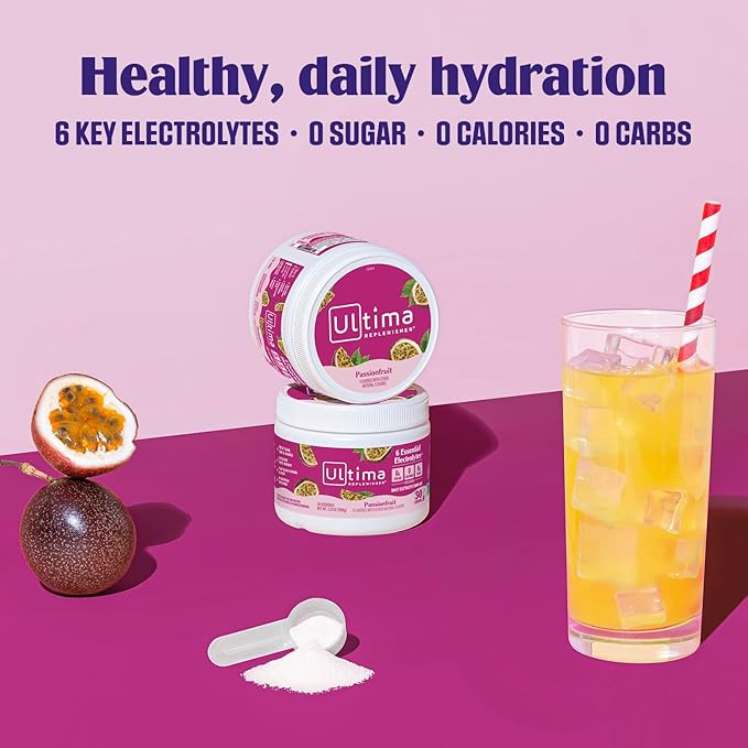 Ultima Replenisher Daily Electrolyte Powder Drink Mix – Sugar Free – Passionfruit, 30 Servings – Hydration Powder with 6 Key Electrolytes and Trace Minerals – Keto Friendly, Non-GMO