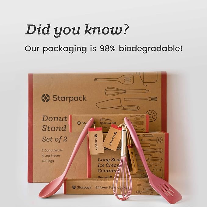 Starpack 'Flip & Whip' Premium Silicone Baking Utensils Set (5 Pcs) - 10" Pink Cooking Utensils with Large and Small Spatulas, Whisk and Basting Brush - Heat Resistant to 600°F - Baking Tool Set