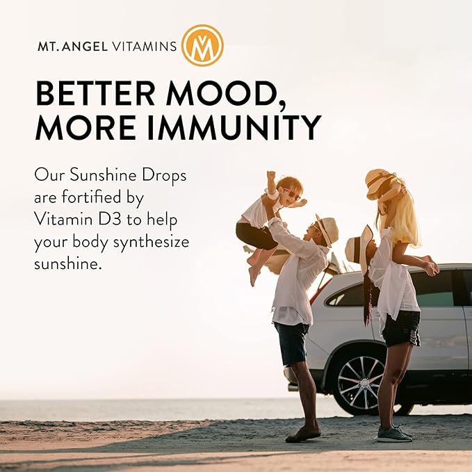 Mt. Angel Vitamins Everyday Liquid Sunshine - Liquid Vitamin D Drops - Easy-to-Use Vitamin D3 Drops with Natural Lemon Flavor (Non-GMO, Vegan, Soy-Free, Gluten-Free) Made in The USA -1400 serv/Bottle