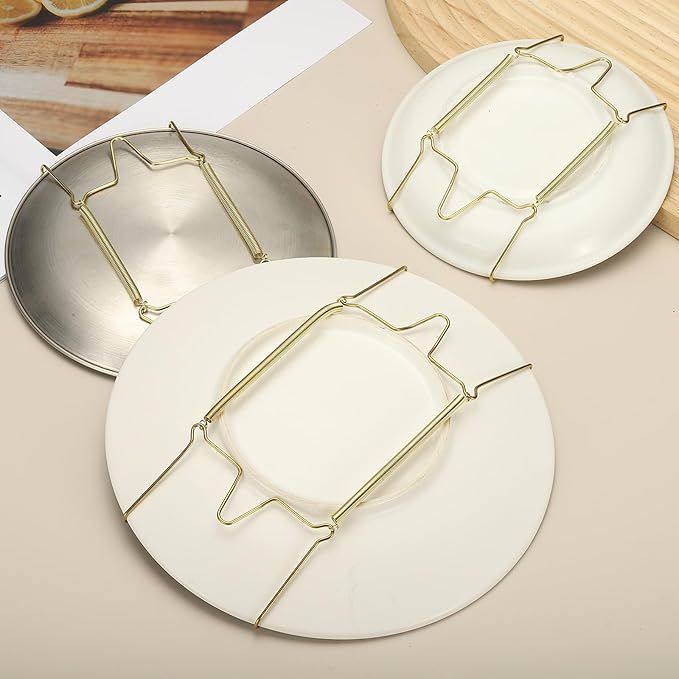 uxcell 3pcs Plate Hangers for The Wall, 6 Inches Stainless Steel Wire Plate Holders with Traceless Nail Displaying Plates Dish DIY Craft, Golden