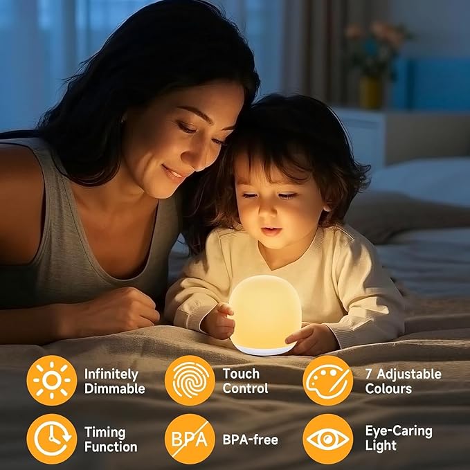 Night Light for Kids, Night Light for Baby Nursery, Color Changing&Dimmable Touch Control Egg Lamp Portable, Toddler Nightlight Silicone Lamp with Timer for Bedside, Camping, Easter (Green)