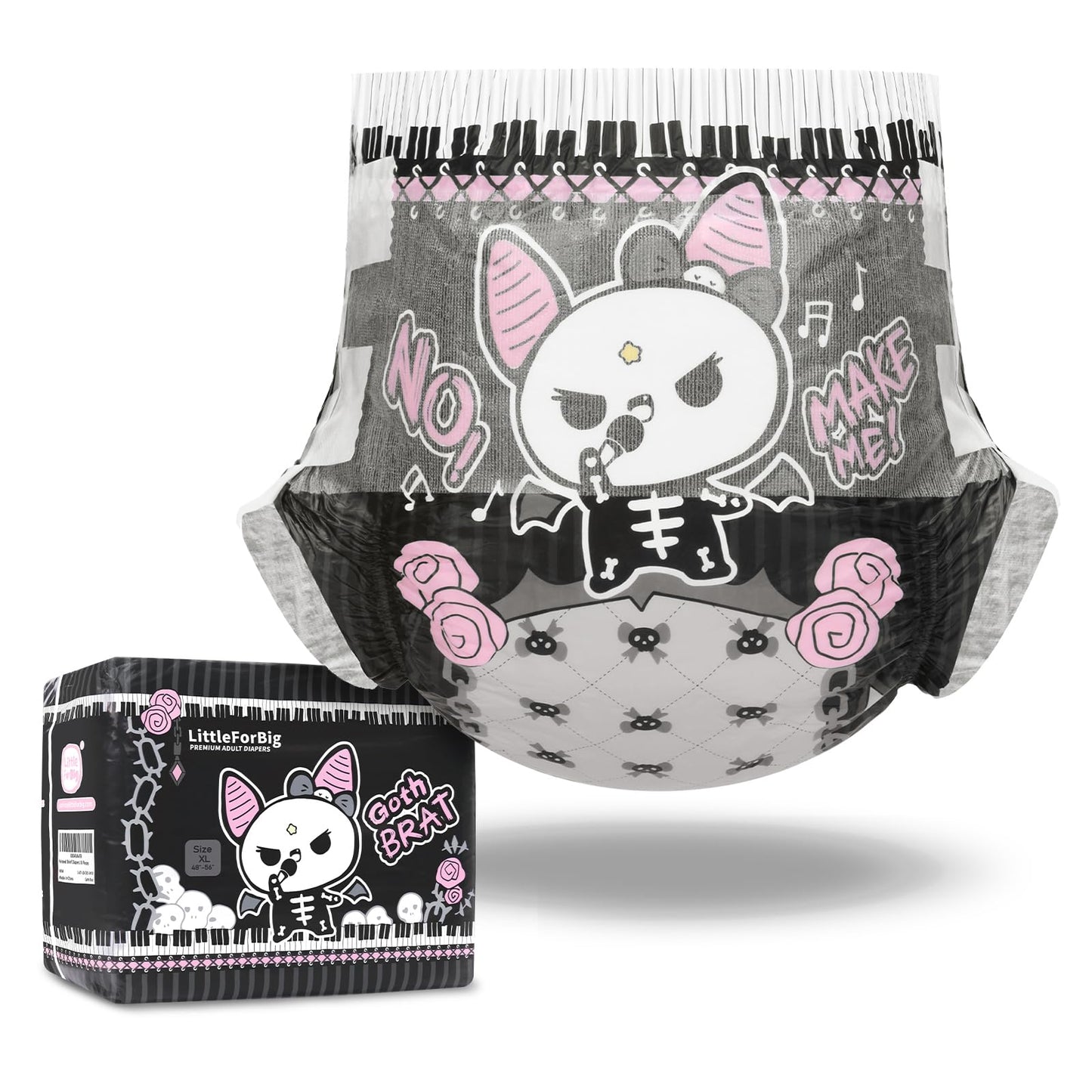 Littleforbig Ultra Absorbent 7000 mL Adult Printed Diaper 10 Pieces - Goth Brat (X-Large 48"-56")