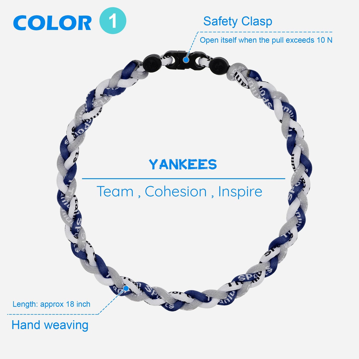 SUPBOMM 3 pcs Baseball Rope Necklaces, League Team Colors Braided Necklace, Baseball Team Gifts, Yankees