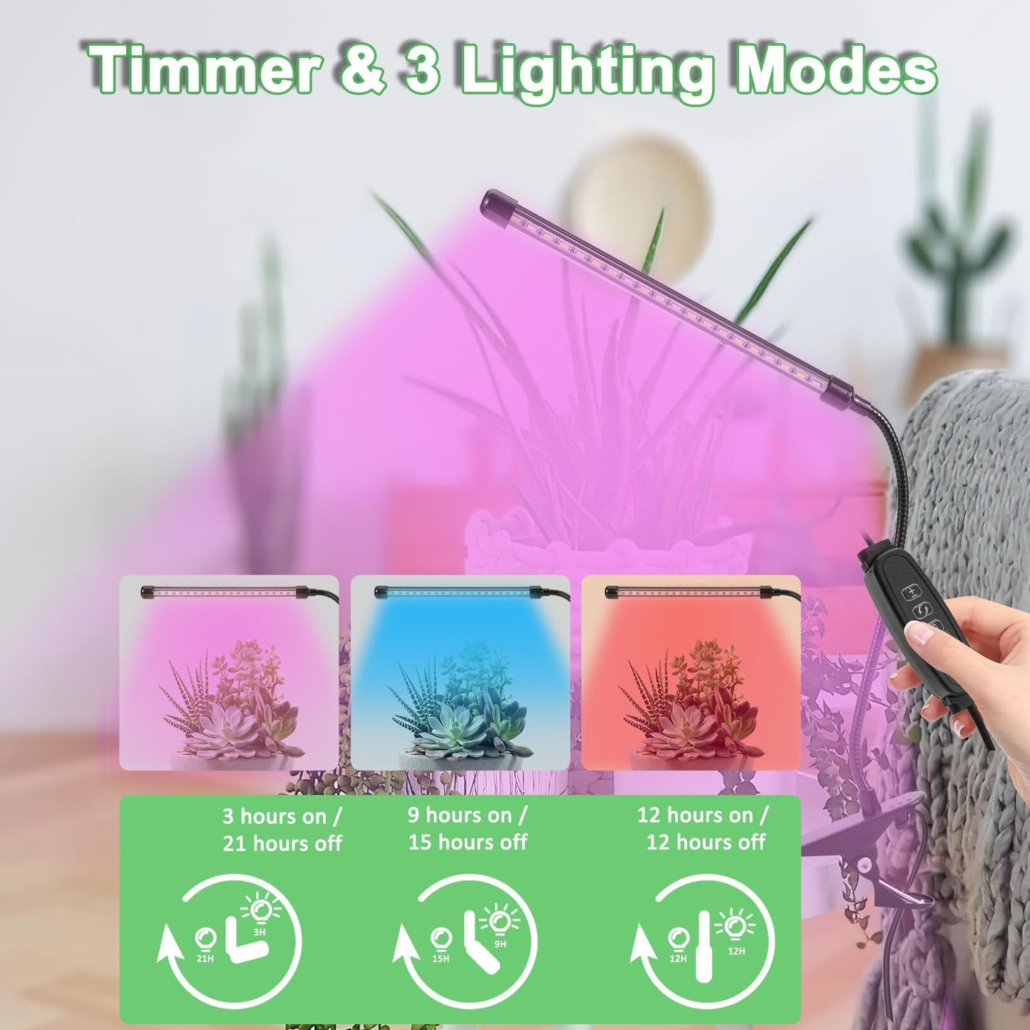 Sunny Power Clip On Grow Lights For Indoor Plants Full Spectrum  Adjustable 6000K Led Plant Lights For Indoor Growing With Auto Timer & 3 Lighting Modes For Succulents  Seed Starting