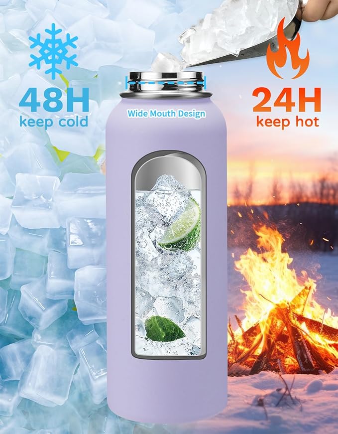 40oz 64oz Water Bottle with Straw - Spout Lid, Paracord Handle, Keep Cold 48H Hot 24H, Travel Water Flask with Strap Carrying Pouch for Hiking Work Sports, 40oz Stainless Steel Water bottle
