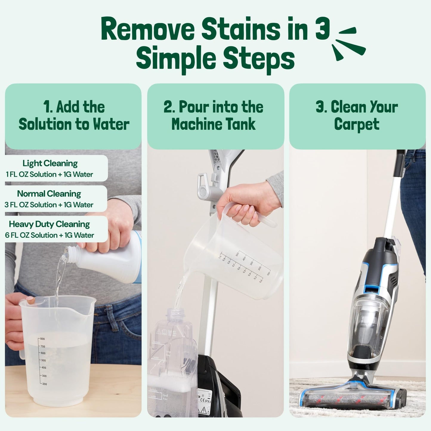 Sunny & Honey Carpet Shampoo & Cleaning Solution - USA Made Carpet Cleaner Machine Solution - Rug & Upholstery Cleaner - Stain Remover & Odor Deodorizer (32 fl oz Spring Mint Scent)