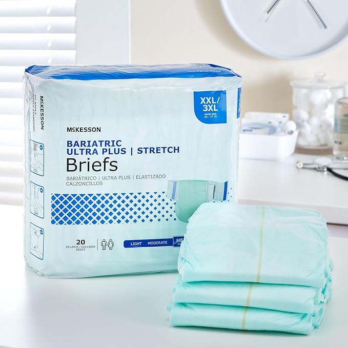 McKesson Ultra Plus Stretch Briefs, [80 Count], XXL/3XL, 58-77 in. Incontinence Adult Diapers, Heavy Absorbency, Unisex, Disposable, Elastic Leg Gathers and Contoured Fit for Men and Women