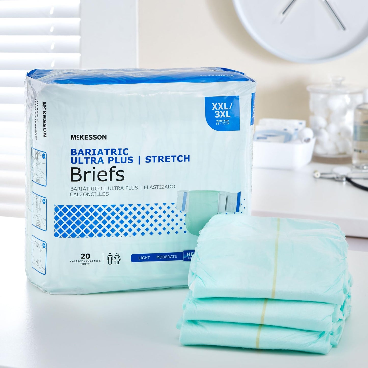 McKesson Ultra Plus Stretch Briefs, [80 Count], XXL/3XL, 58-77 in. Incontinence Adult Diapers, Heavy Absorbency, Unisex, Disposable, Elastic Leg Gathers and Contoured Fit for Men and Women