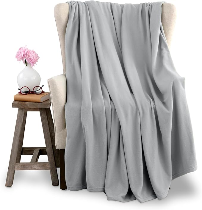 Vellux Full/Queen Size Microfleece Blanket | Fleece Bed Blanket | All-Season Comfort | Supersoft Lightweight | Plush Throw Blanket for Bed Couch or Sofa | Pet-Friendly | Light Grey
