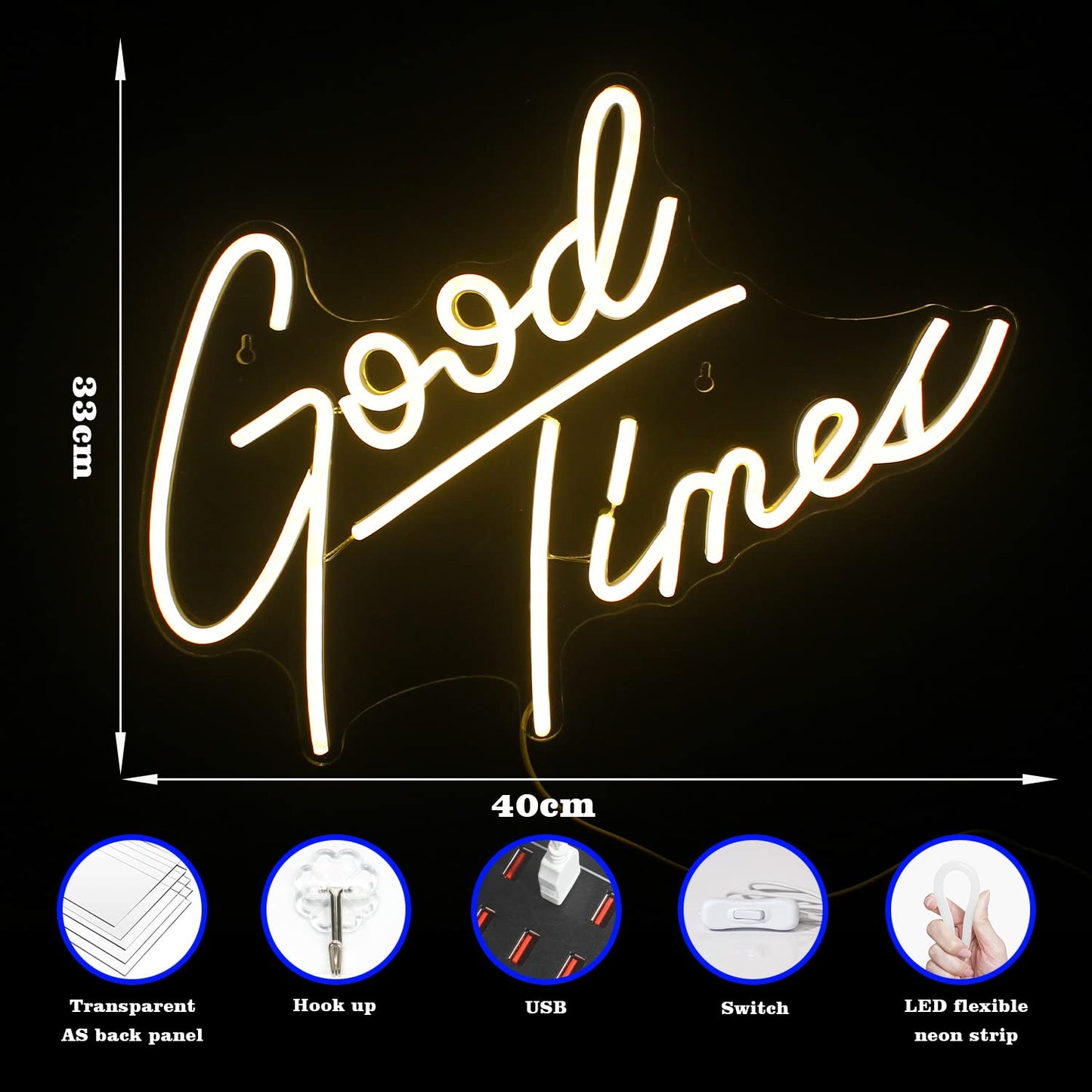 Looklight Neon Sign - Good Times Led Wall Decor, Acrylic, Usb, For Weddings & Parties, Bedroom & Game Room Lighting