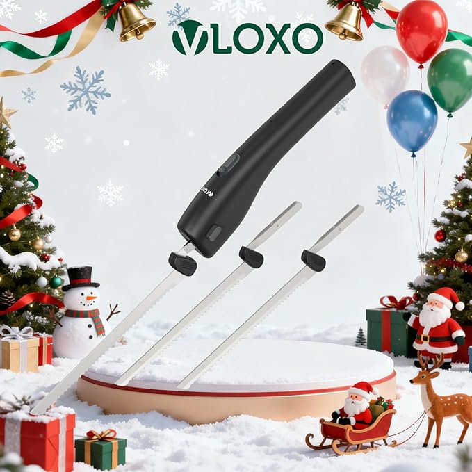 VLOXO Cordless Electric Knife, Electric Knives Rechargeable Bread Knife with Safety Lock Ergonomic Handle Electric Meat Knife for Carving Meat Bread Steak Fish Fillet Cheese Include 2 Blades