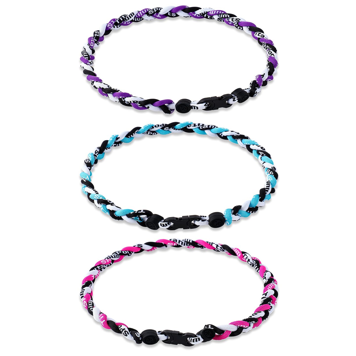 Junkin 3 Pcs Baseball Necklaces Three Braided Rope Titanium Necklace for Team Gifts Boys Men Player Softball Fans Sports (Elegan