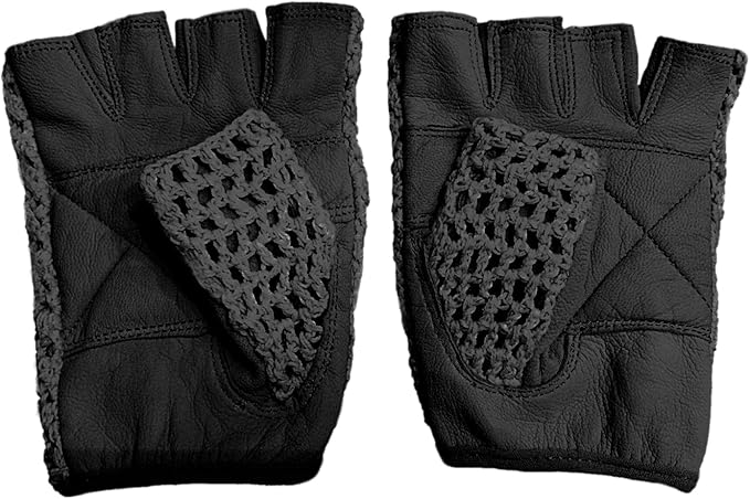 Mens Retro Crochet Cycling Gloves - Black