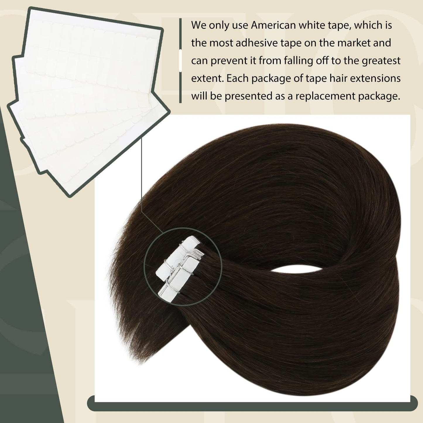 Sunny Hair Tape in Hair Extensions Real Human Hair Invisible Remy Hair Extensions Tape ins for Women Darker Brown 18 inch 20Pcs