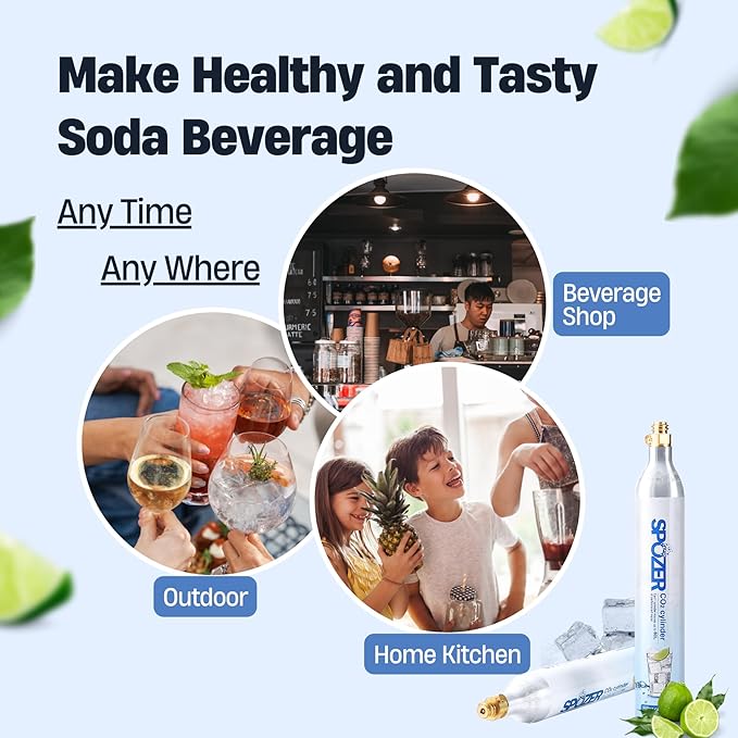 60L CO2 Cylinder for SodaStream, CO2 Canister Threaded Cylinders Compatible w/All Threaded 'Screw-In' Soda Makers, FIZZ, ONE TOUCH, JET, etc. - Set of 4