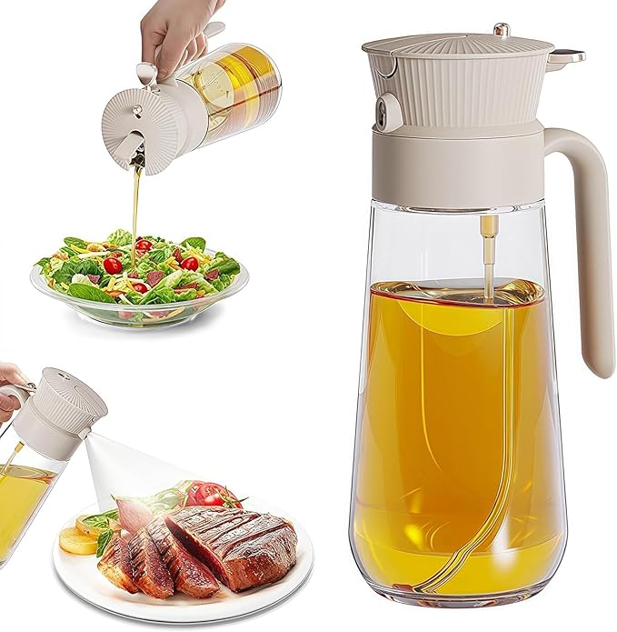 2025 New 18.6oz/550ml Olive Oil Sprayer for Cooking, Leak Glass Olive Oil Dispenser Bottle, 2 in 1 Oil Dispenser and Oil Sprayer, Switch Between Mist & Precision Pour for Air Fryer, BBQ, Salad,Baking