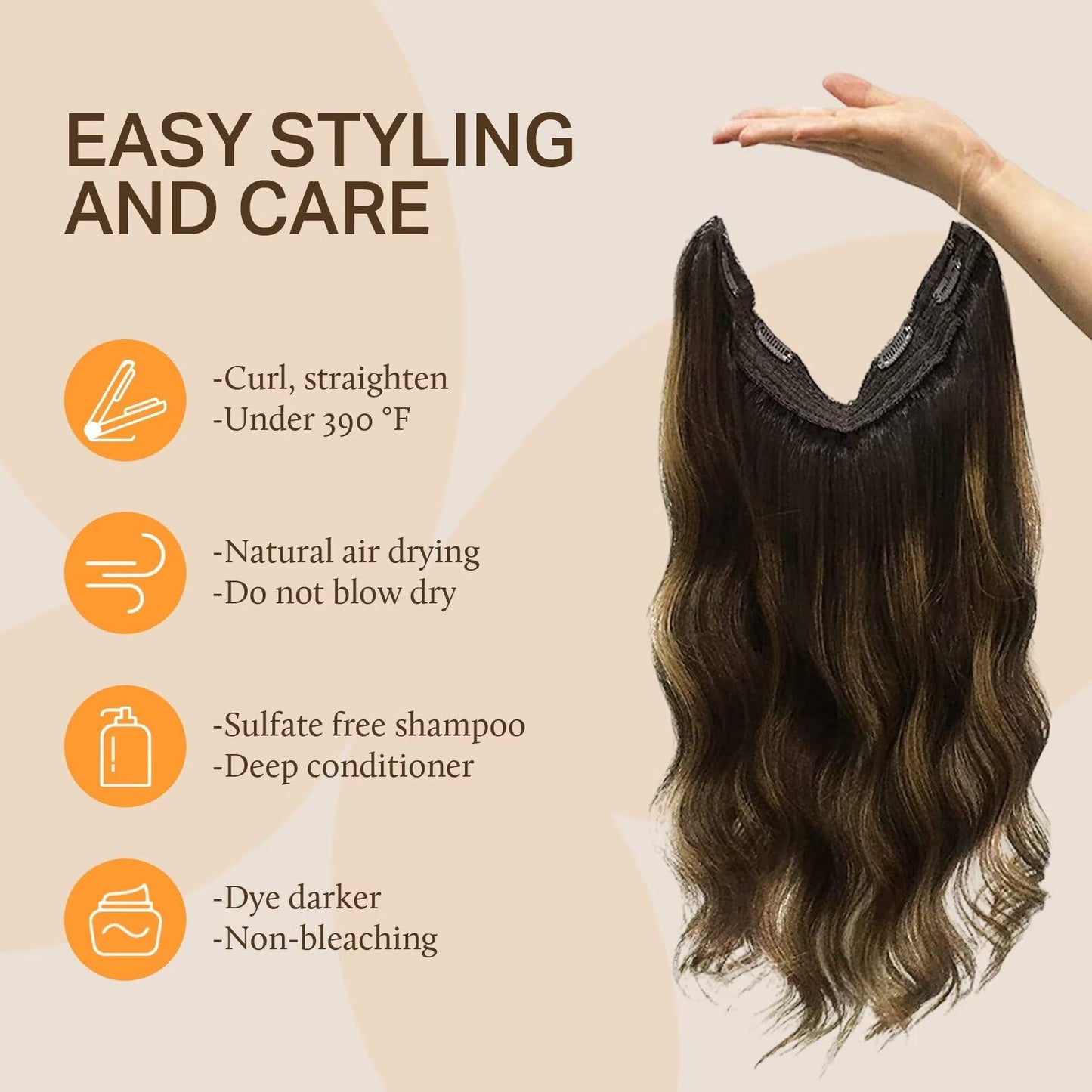 DOORES Wire Hair Extensions Balayage Dark Brown to Chestnut Brown 18 Inch 125 g Remy Human Wire Hair Extensions Invisible Transp