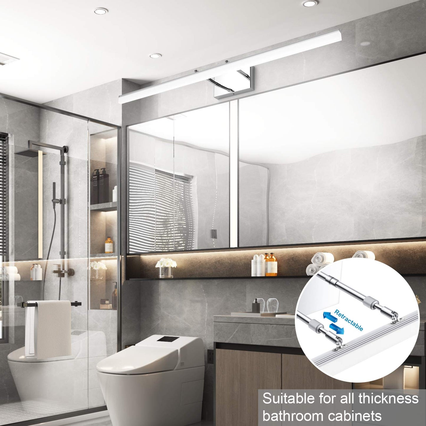 Aipsun 40 Modern Led Vanity Light Fixtures - Adjustable Chrome Bathroom Lighting, Stainless Steel, 5500K
