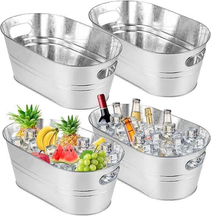 LOPYXBR 4 PCS Galvanized Bucket 3.4 Gallon Ice Buckets for Parties with Carry Handles Stainless Steel Beverage Tub for Par...