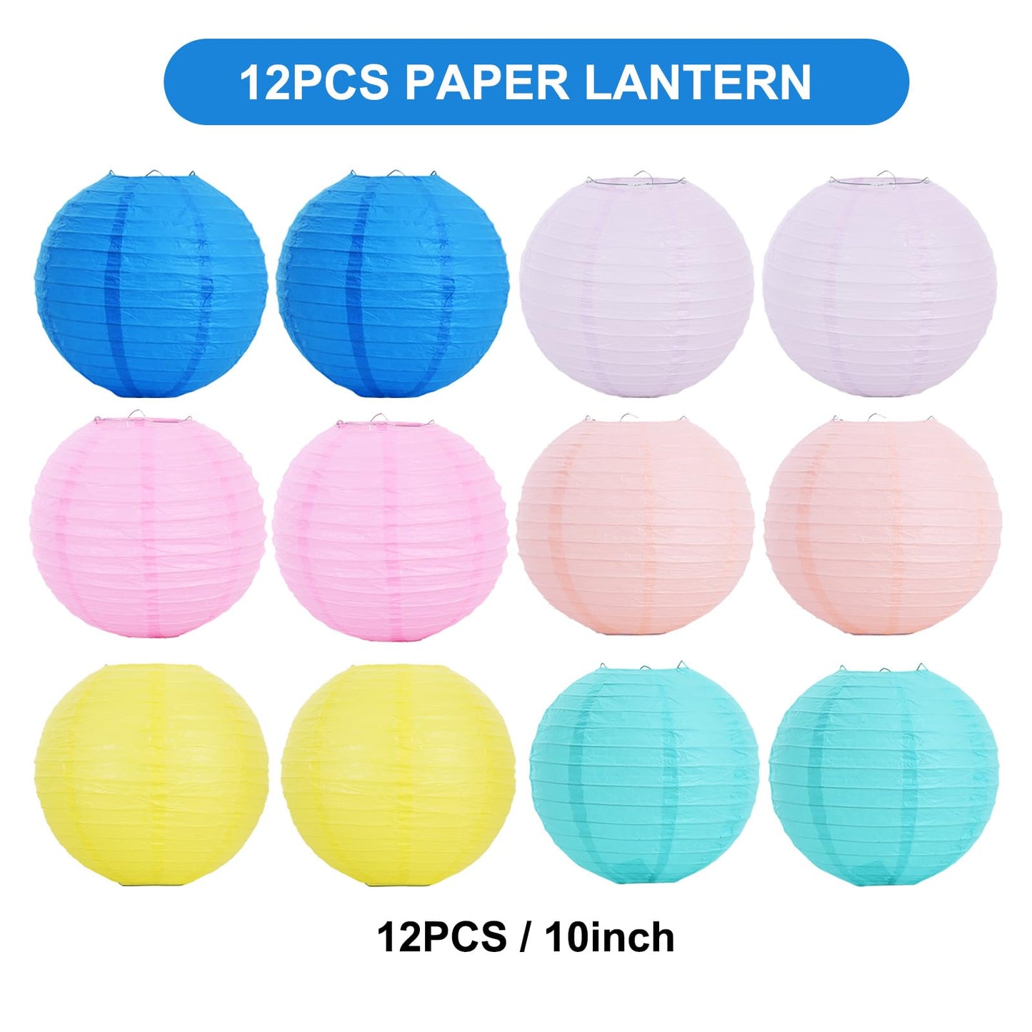 BEISHIDA 12 Pcs Macaroon Paper Lanterns, 10 Inch Hanging Decorative Round Lanterns for Home Party Decoration