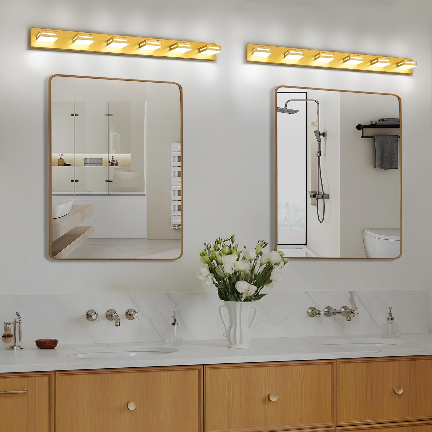 Donrao 48-Inch 6-Light Led Modern Gold Bathroom Vanity Light Fixtures Over Mirror  Bathroom Lighting Fixtures With Cool White 6000K  Vanity Wall Lights For Bath Restroom Powder Room