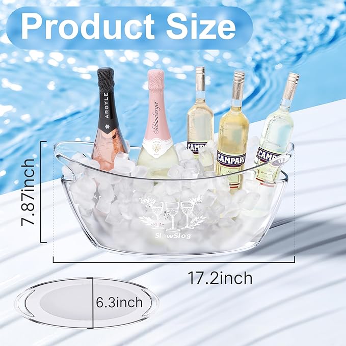 2Pcs 5.5L Ice Buckets for Parties, Acrylic Champagne Bucket, Ice Bucket with Scoop, Plastic Tub for Cocktail Bar, Clear Ice Bucket Beverage Tub for Champagne, Wine, Beer Bottles