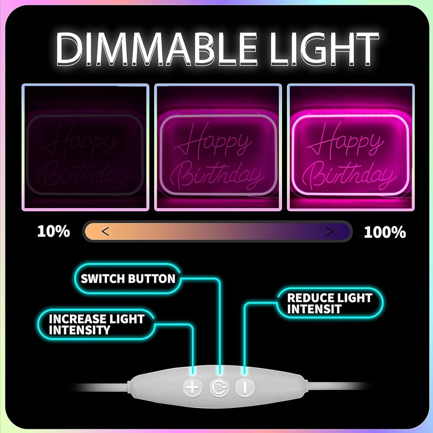 Qbanziou Happy Birthday Neon Signs For Wall Decor