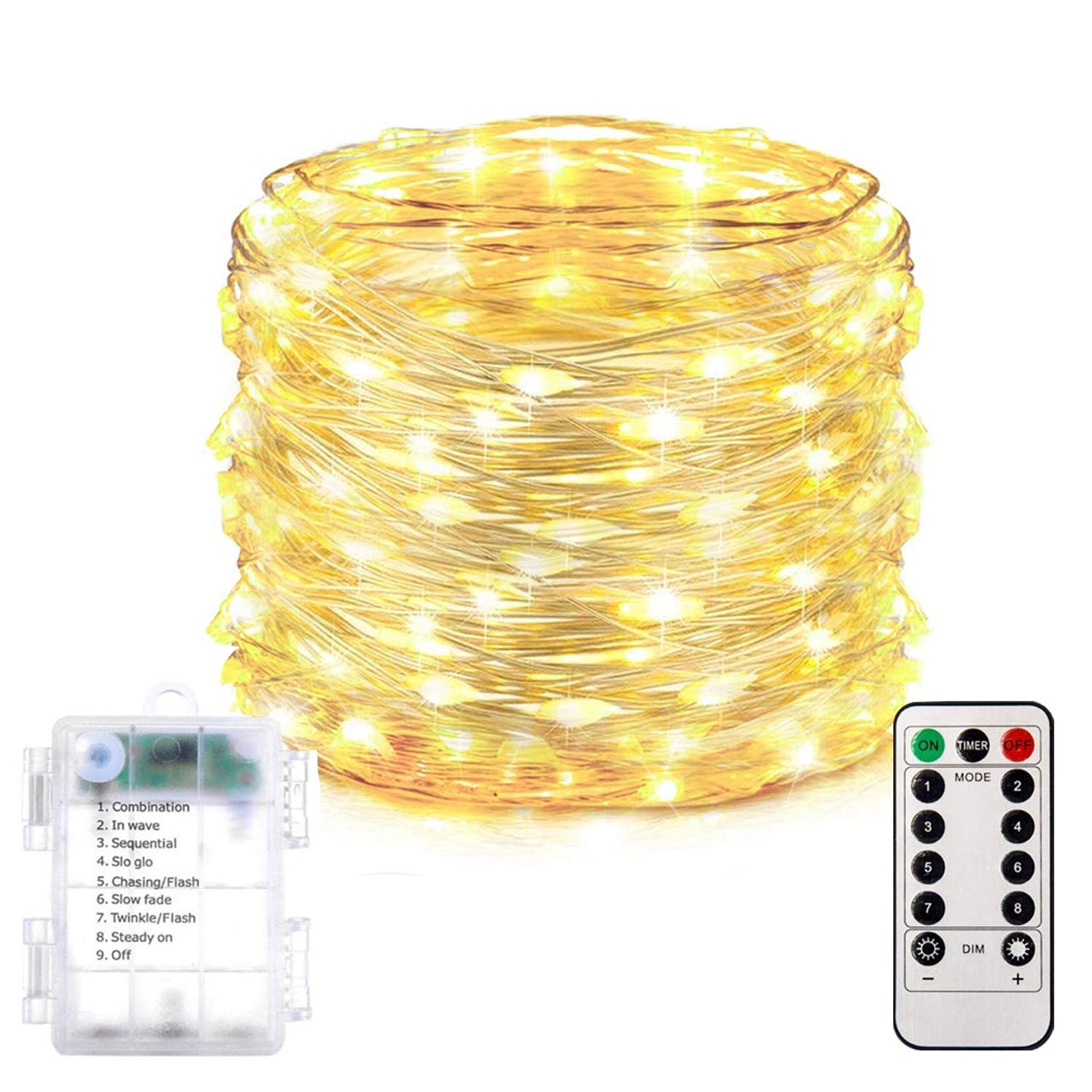 Homemory 200 Led Battery Operated Fairy String Lights, 66Ft Waterproof Warm White Copper Wire, 8 Modes With Remote, Model Hxd20Mt1Nbyk
