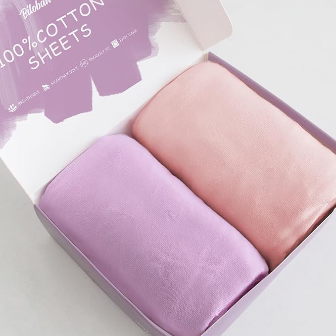 Bassinet Sheets Fit for Pamo Babe, AMKE Baby Bassinet and Maydolly Baby Bedside Bassinet,100% Cotton, 2 Pack, Ultra Soft Bassinet Sheet, Pink and Violet