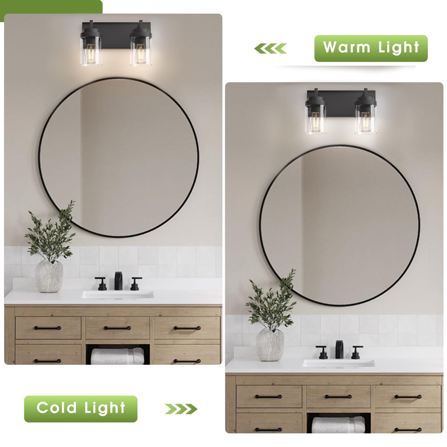 Espird Bathroom Vanity Fixtures  2 Light Matte Black Vanity Light With Clear Glass Shade  15In Farmhouse Wall Light  Lighting Fixture Over Mirror For Bathroom