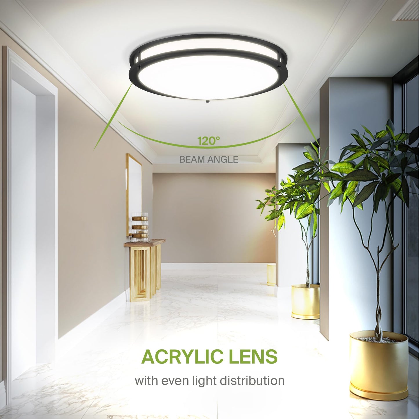 Asd Led 18 Inch Round Flush Mount Light Fixture | 28W 2250Lm 3000K-5000K 120V | 3Cct  Dimmable  Energy Star  Etl Listed | Close To Ceiling Double Ring Lamp  Low Profile Lighting | Black