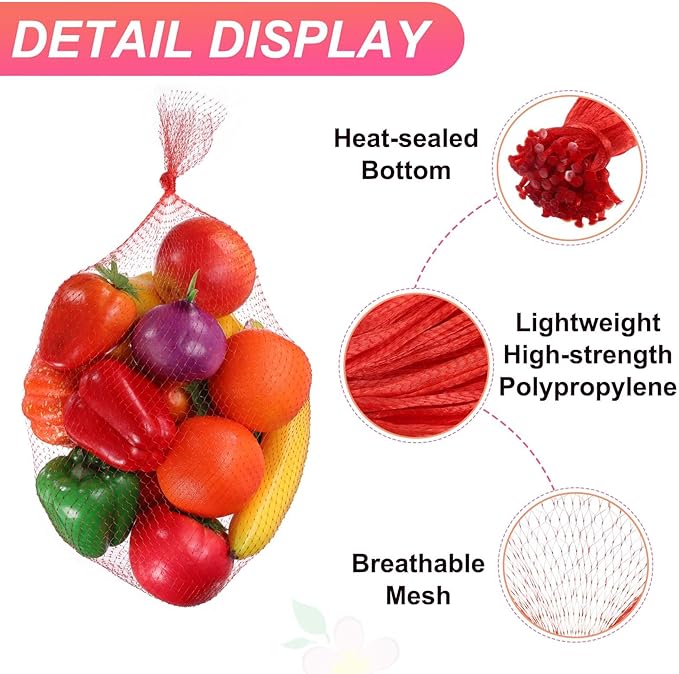 uxcell 100PCS Reusable Mesh Produce Bags, 23.6 Inches Egg Hatching Bags Washable Breathable Fruit Net Stretchable Mesh Netting Storage for Seafood Vegetable Onion Grocery Shopping, Red