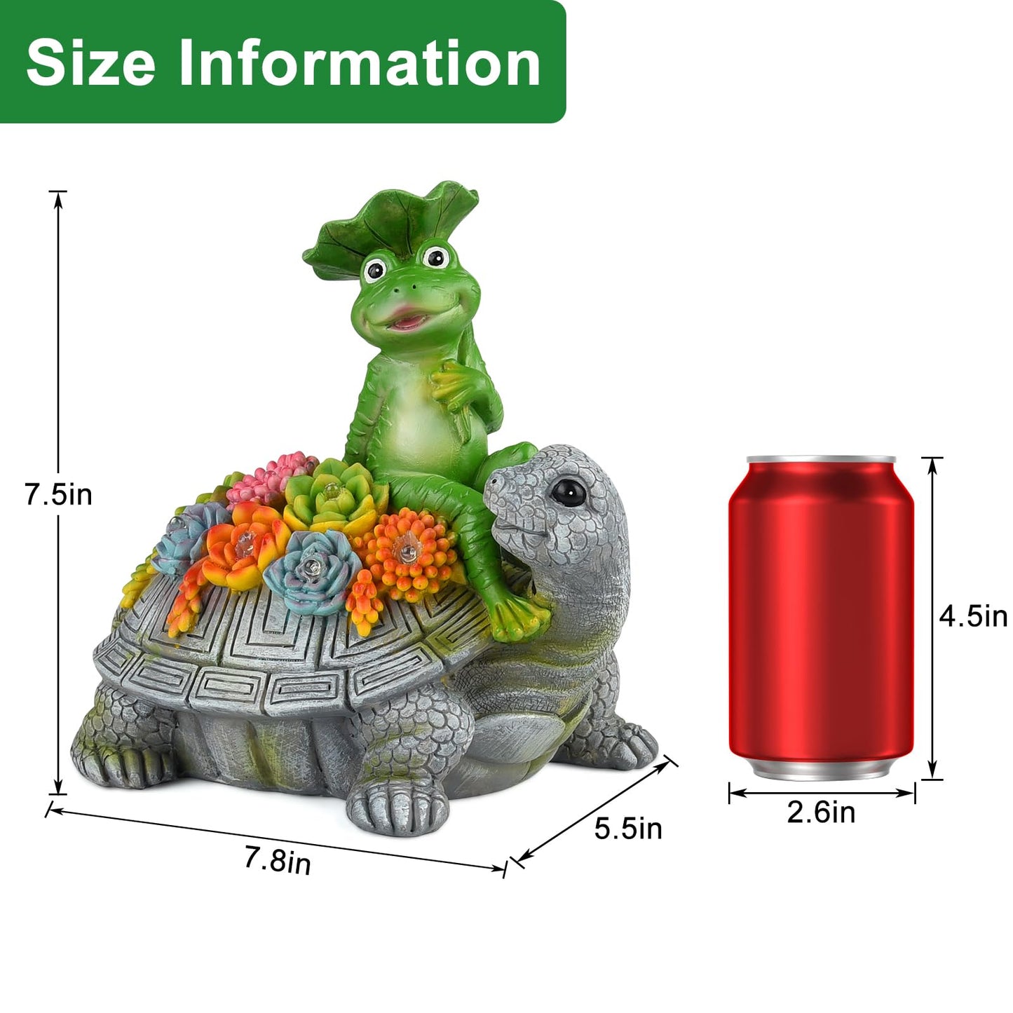 ILLUMINEW Solar Garden Statues Turtle & Frog with 8 LED Lights, Decorative Lawn Figurines for Patio, Gifts for Mom & Grandma