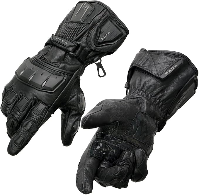 Milwaukee Leather SH717 Men's Black Leather Gauntlet Racing Motorcycle Hand Gloves W/Hard Knuckle Protection Extra Grip Re...