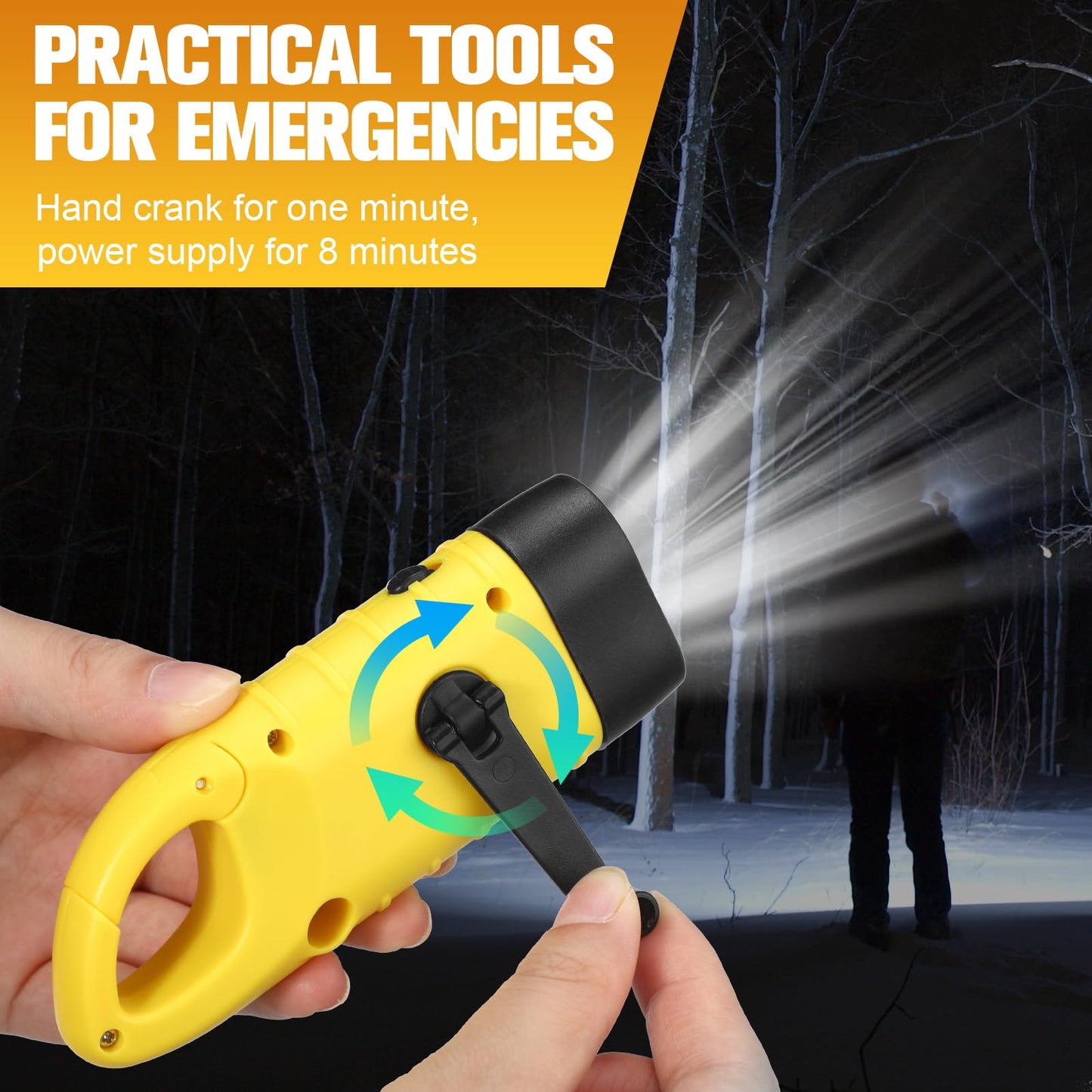 Mudder 6 Pcs Hand Crank Solar Powered Flashlights Emergency Rechargeable Led Handheld Flashlights For Survival Gear Outdoor Sports Camping Hiking Backpack Safety(Green Yellow)