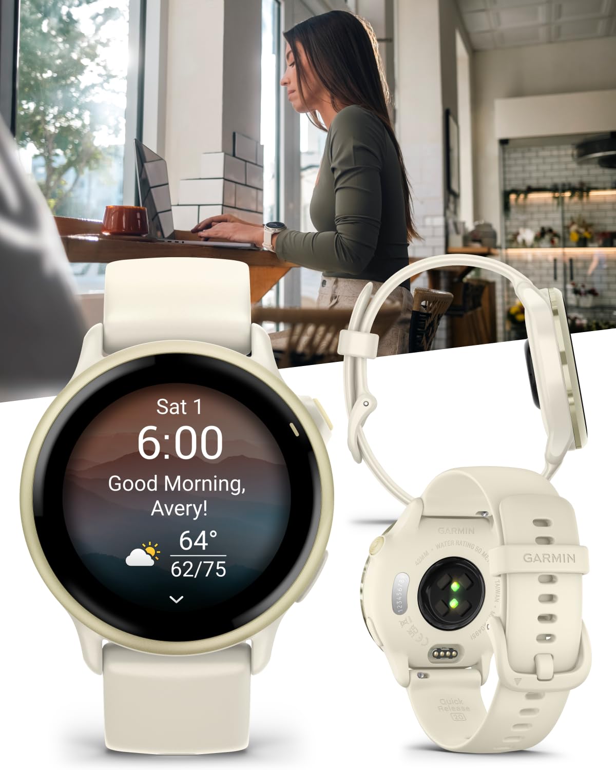 Wearable4U Garmin Vivoactive 6 - Health & Fitness Smartwatch, 1.2 in Bright AMOLED Display, GPS Sports Tracking, Up to 11 Days of Battery, Lunar Gold with Bone Band w PowerBank Bundle